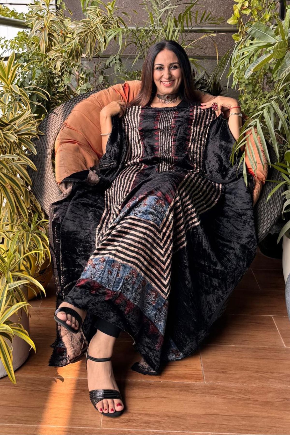Ajrakh art on velvet (kurta only)